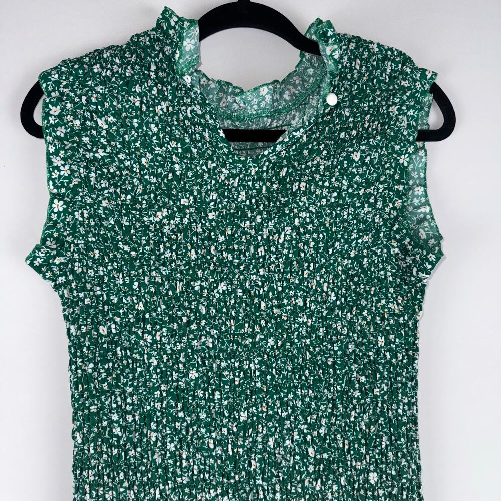 NWOT Shein‎ Curve Women 2XLarge Smocked Floral Sleeveless Dress Green Ruffled